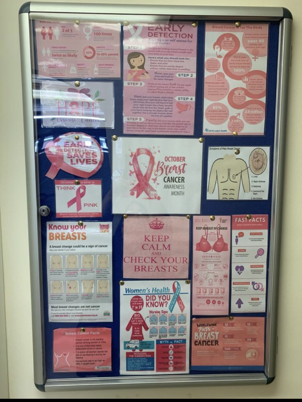 Notice board raising awareness of breast cancer