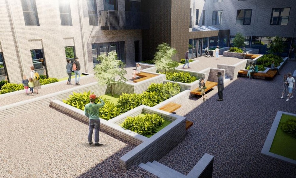 Architects drawing of Tatton development courtyard